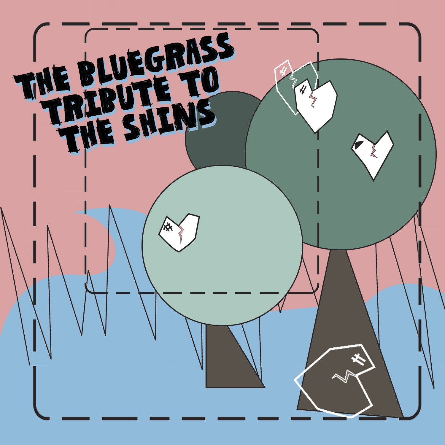 pink and blue album art for bluegrass tribute to the shins