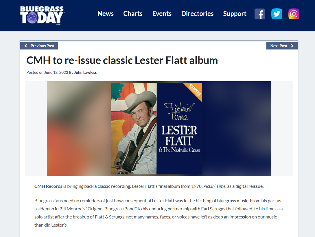 Bluegrass Today Shares Lester Flatt and The Nashville Grass' Pickin' Time